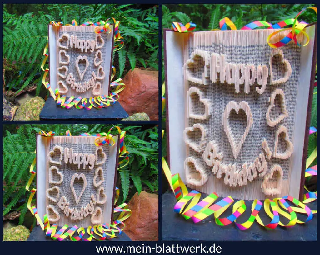 Happy-Birthday, kostenlose Buchfalten-Vorlage zum Ausdrucken