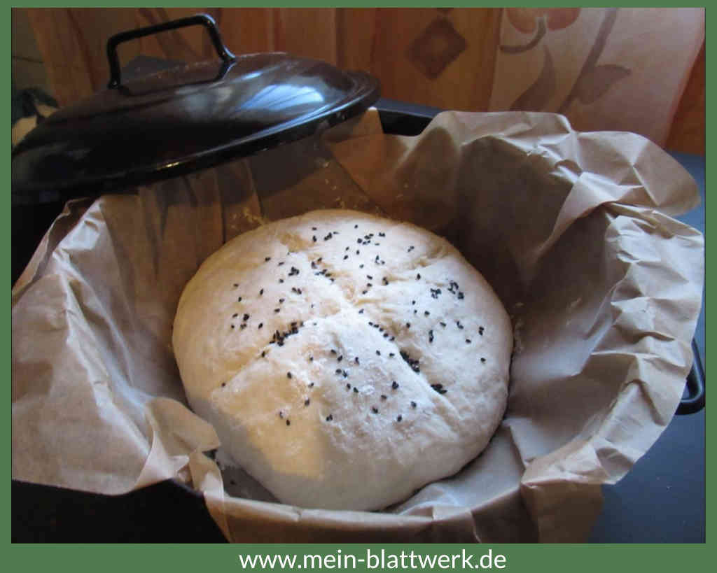 Brot ohne Kneten im Eisenbräter eine Stunde backen