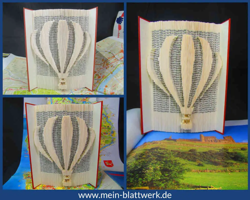 Einen Heißluftballon in ein altes Buch falten.