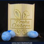 "Frohe Ostern" in ein Buch falten. Kostenlose Vorlage zum Ausdrucken mit Anleitung. Selbstgemachte Oster-Deko