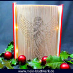 Kostenlose Buchfalten-Vorlage zum Ausdrucken. Einen Engel in ein Buch falten. Schattenfaltung Motiv Engel.