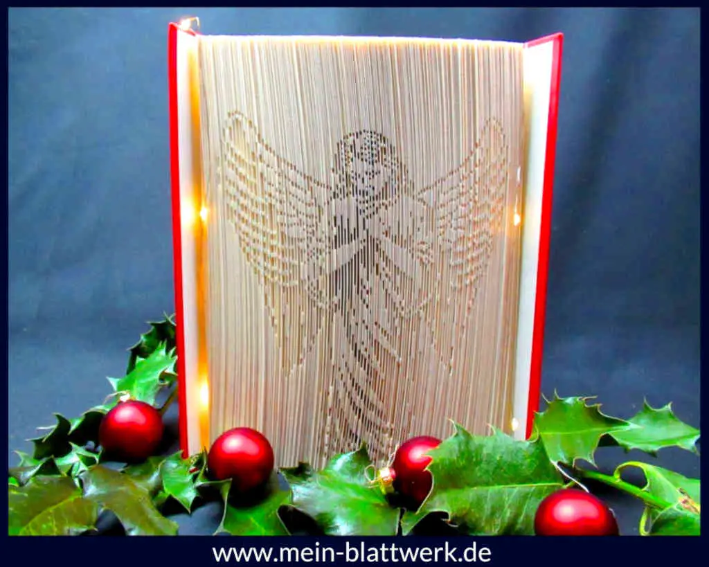 Kostenlose Buchfalten-Vorlage zum Ausdrucken. Einen Engel in ein Buch falten. Schattenfaltung Motiv Engel.