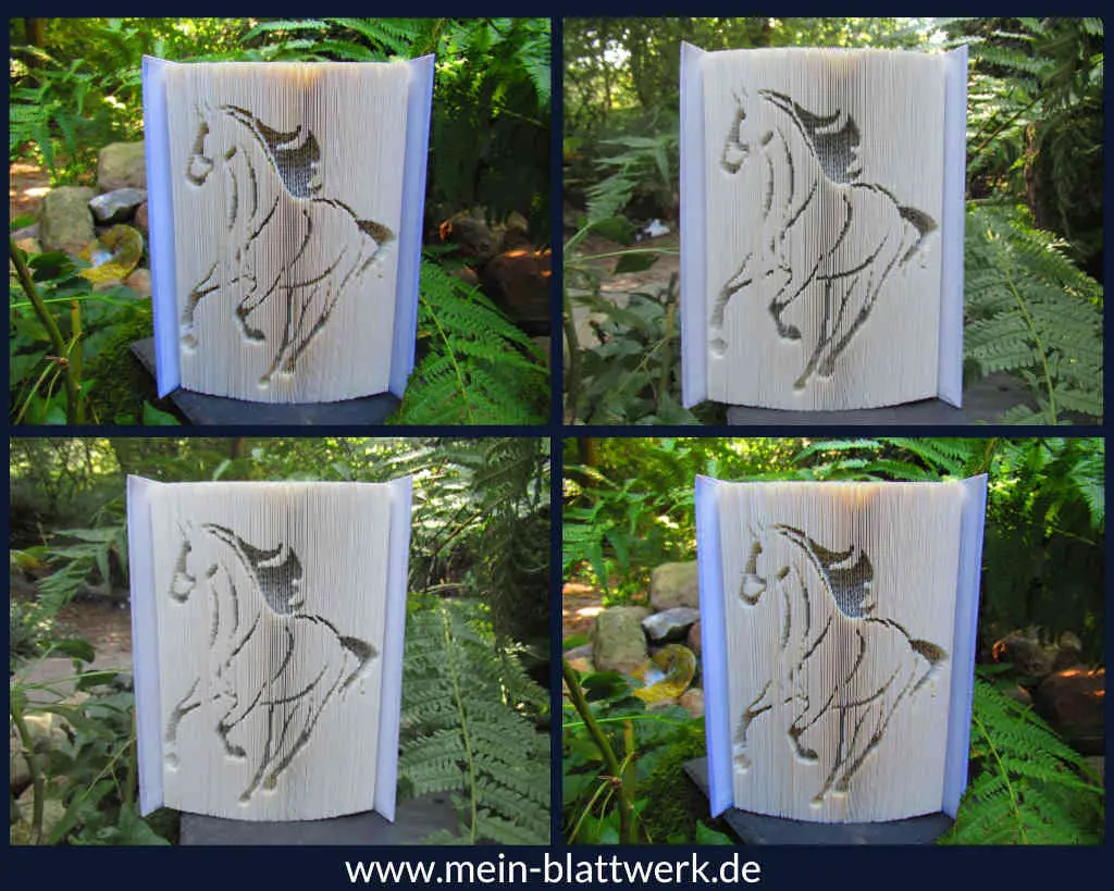 Buchfalten-Vorlage "Silhouette Pferd" zum Ausdrucken.