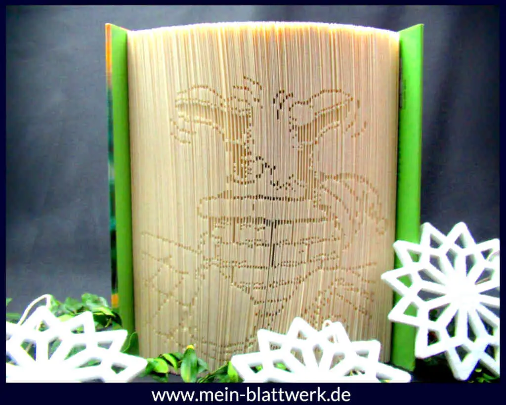 Bastel-Idee zu Weihnachten. Erstelle ein gefaltetes Buch mit dem Motiv "Santa Claus im Schornstein". Kostenlose Vorlage zum Ausdrucken. Buchfalten-Weihnachtsvorlagen.