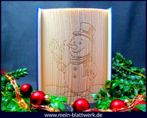 Mehr über den Artikel erfahren Vorlage zum Buchfalten – „Schneemann mit Schneeglöckchen“ – Winter-/Weihnachtsmotiv
