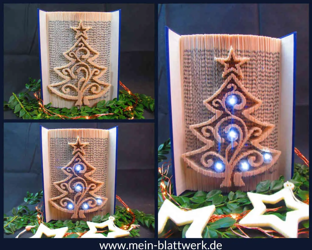 Kostenlose Buchfalten-Vorlage zum Ausdrucken: Motiv Weihnachtsbaum