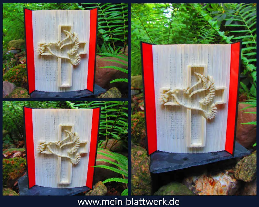 Kostenlose Buchfalten-Vorlage „Kreuz und Taube“: Geschenk basteln – Taufe, Konfirmation, Kommunion