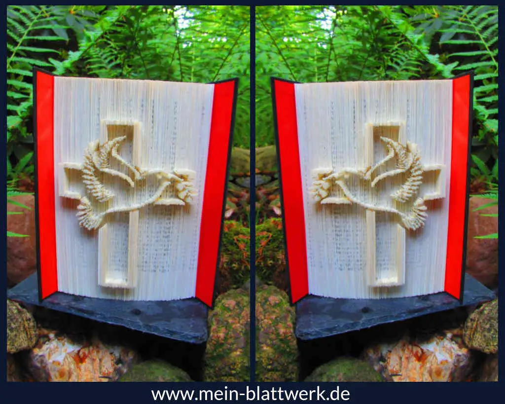 Kostenlose Buchfalten-Vorlage „Kreuz und Taube“: Geschenk basteln – Taufe, Konfirmation, Kommunion