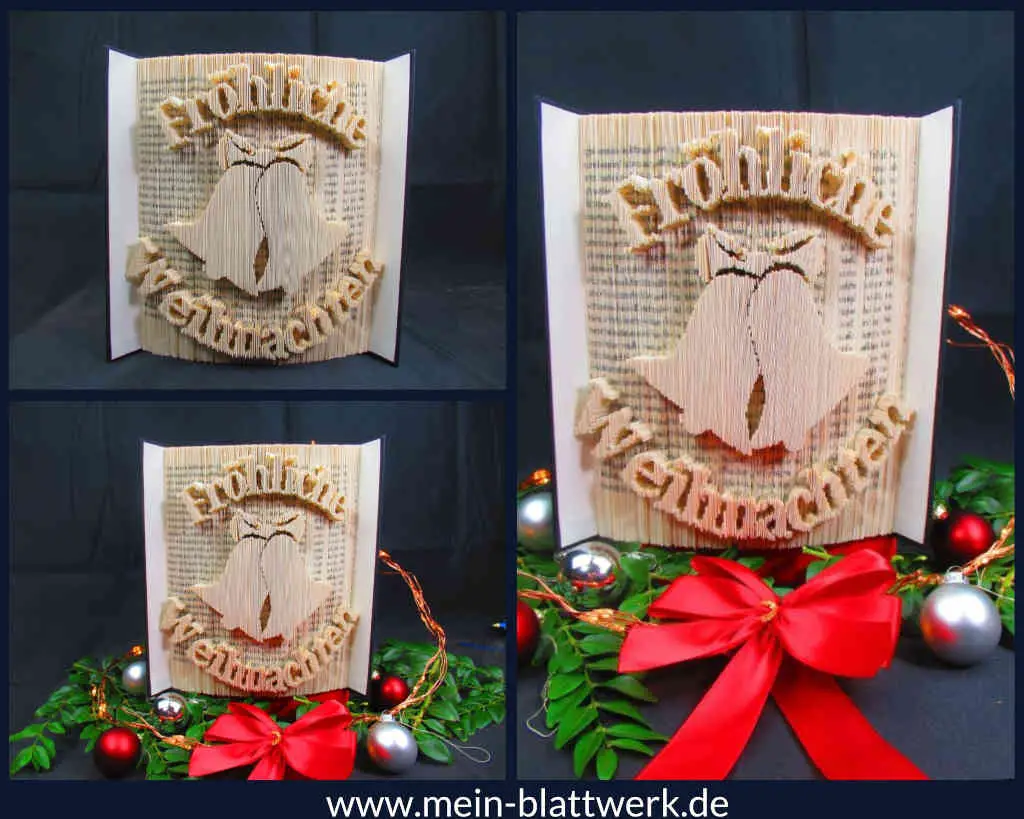 Weihnachtsdekoration aus einem alten Buch selber basteln. Kostenlose Vorlage und Anleitung.