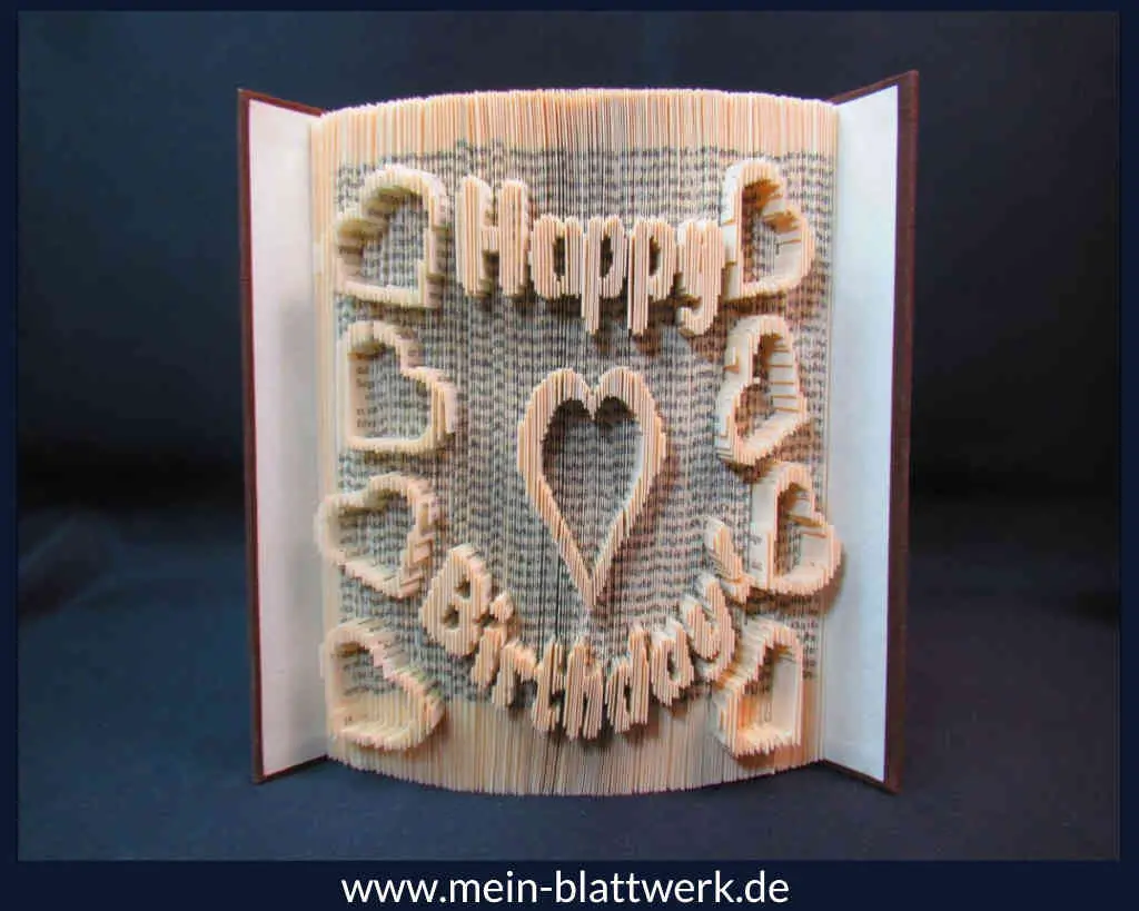 Kostenlose Buchfalten-Vorlage: Motiv Happy Birthday.