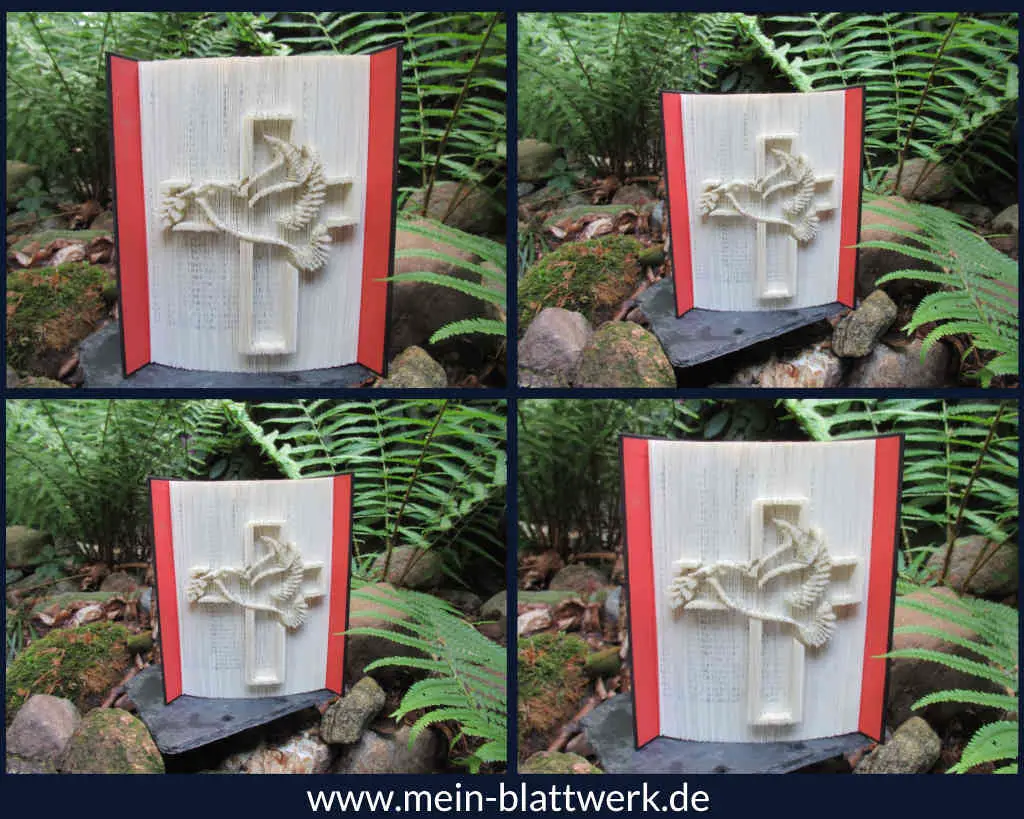 Kostenlose Buchfalten-Vorlage „Kreuz und Taube“: Geschenk basteln – Taufe, Konfirmation, Kommunion